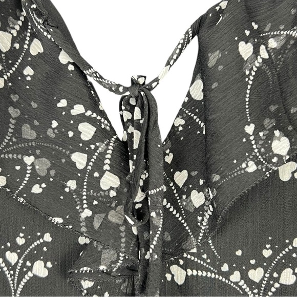 Whimsigoth Black White Blouse Size Large Petite Heart Print Top Chiffon Poet EUC - Picture 7 of 11
